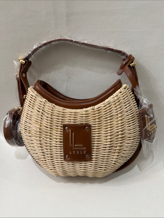 Loulou Bags Handbags - Loulou Woven Crescent Crossbody Bag in Natural & Brown